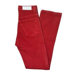 RE/DONE 70’s Straight Leg Jeans Size 25 Garment Dye Frayed Cuffs - Red $250